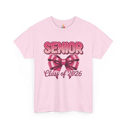 Pink TEEZOCA senior Class of 2026 girly bow graduation tee.