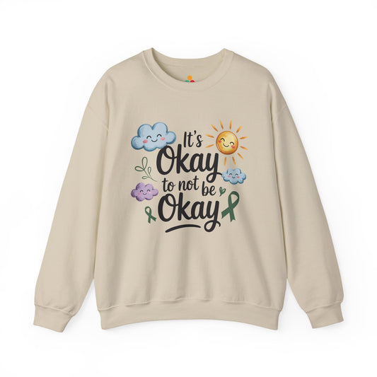 Positive affirmation sweatshirt promoting emotional well-being and self love Beige sweatshirt with motivational quote and colorful graphics on a white background