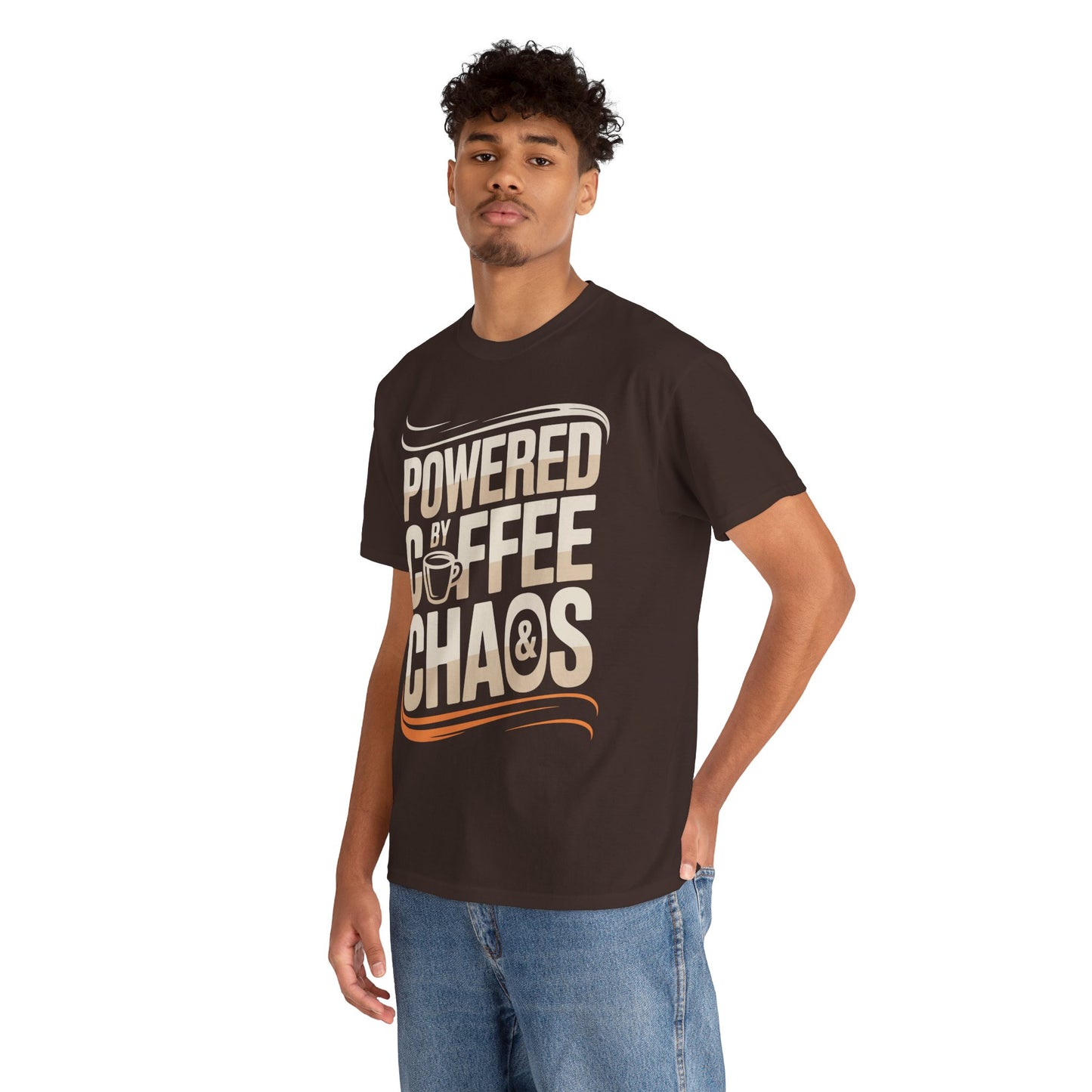 Powered by Coffee & Chaos Unisex T-shirt Funny Quote | TEEZOCA 