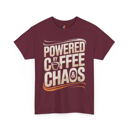 Powered by Coffee & Chaos Unisex T-shirt Funny Quote | TEEZOCA 
