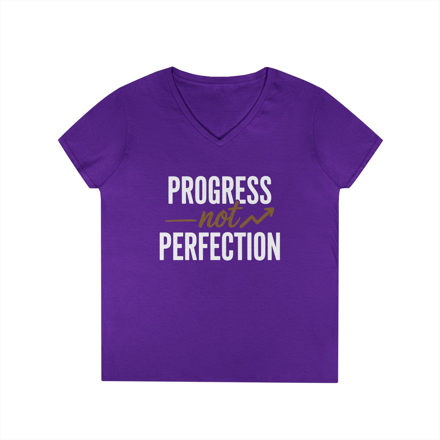 Progress Not Perfection Motivational Quote V-Neck T-Shirt | TEEZOCA 