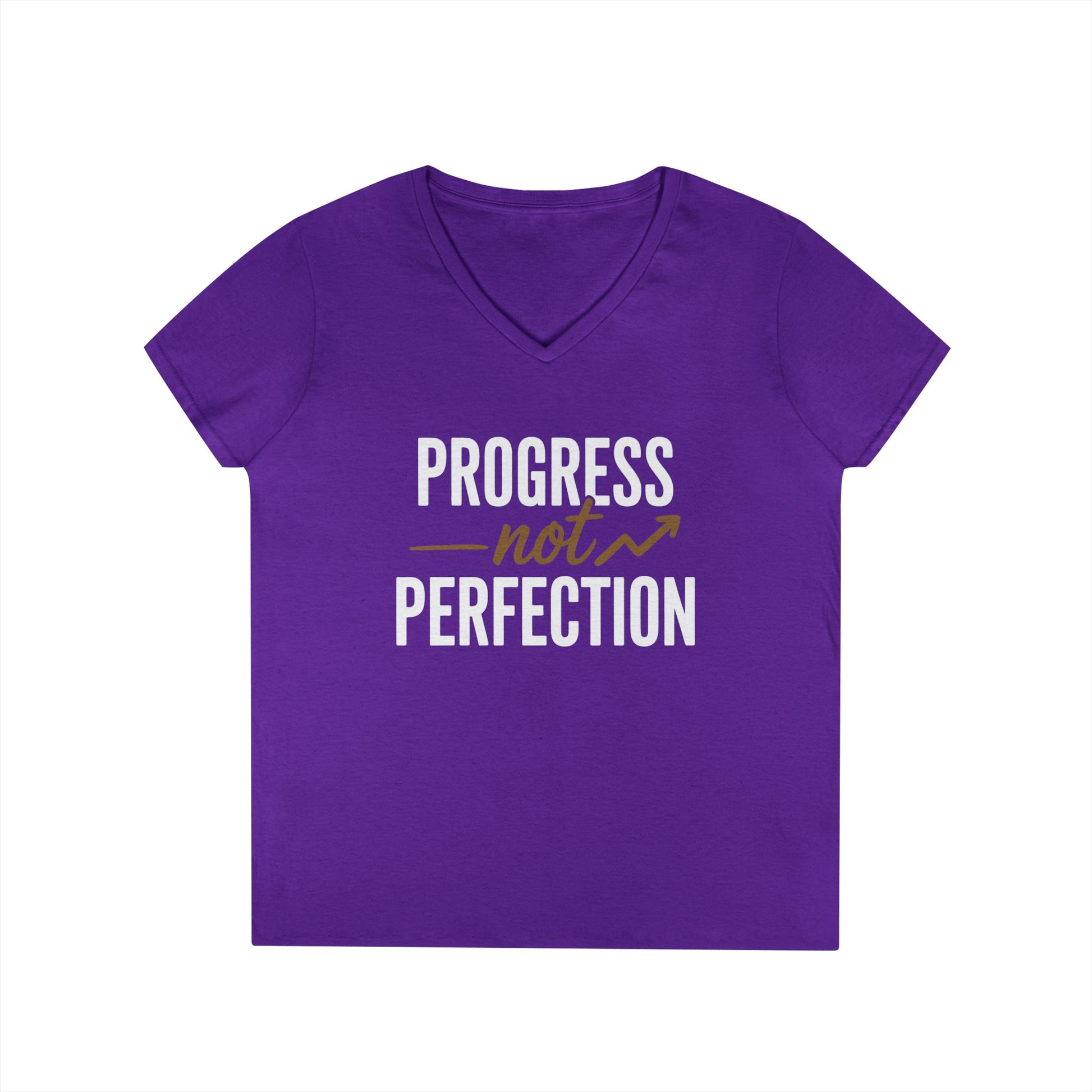 Progress Not Perfection Motivational Quote V-Neck T-Shirt | TEEZOCA 