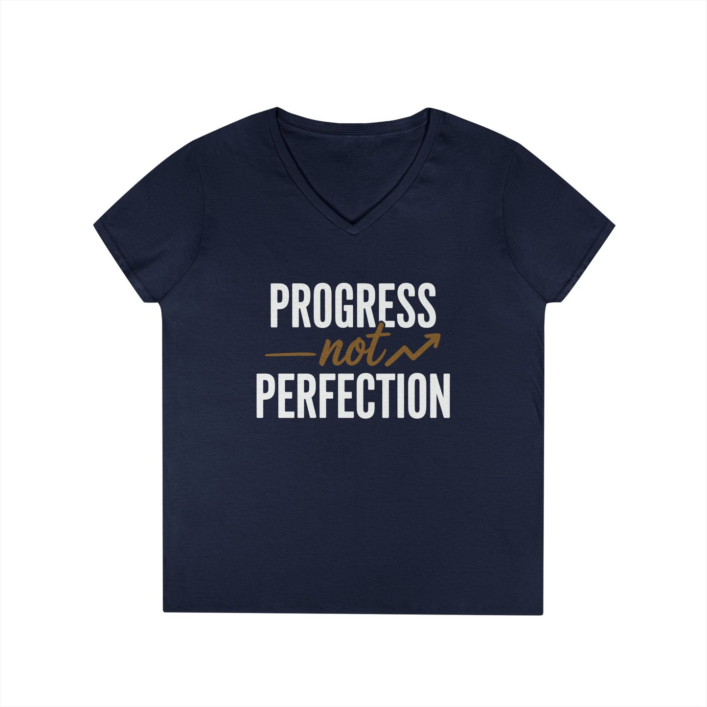 Progress Not Perfection Motivational Quote V-Neck T-Shirt | TEEZOCA 