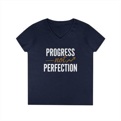 Progress Not Perfection Motivational Quote V-Neck T-Shirt | TEEZOCA 