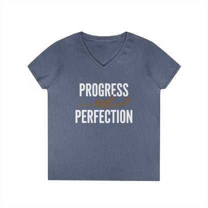 Progress Not Perfection Motivational Quote V-Neck T-Shirt | TEEZOCA 