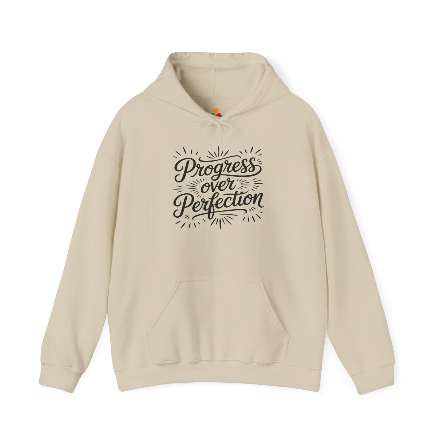 Progress Over Perfection Unisex Heavy Blend Hoodie | TEEZOCA minimalist script Progress Over Perfection Unisex Heavy Blend Hoodie