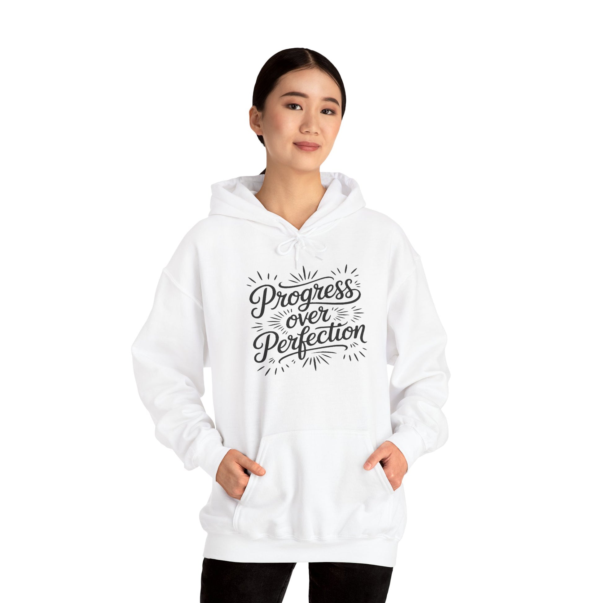 Progress Over Perfection Unisex Heavy Blend Hoodie | TEEZOCA motivational Progress Over Perfection Unisex Heavy Blend Hoodie