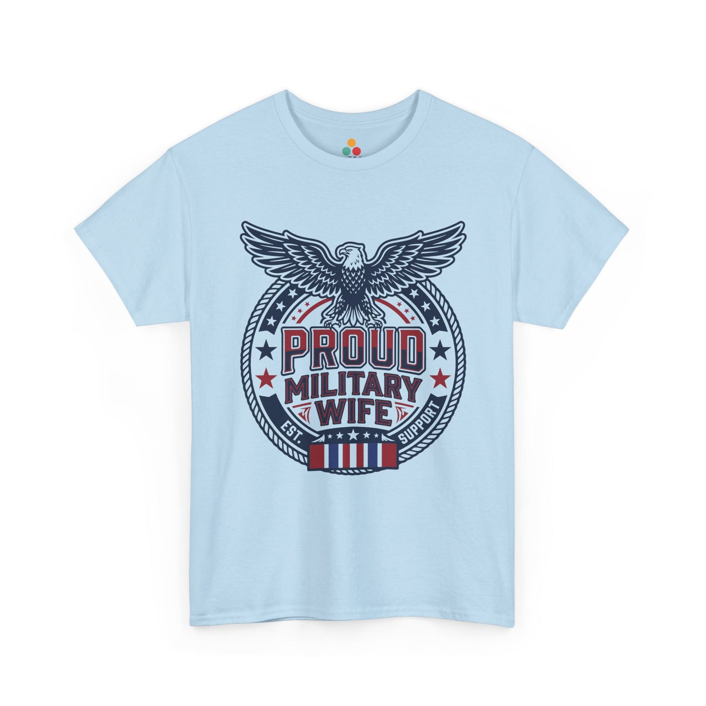 Proud Military Wife Light Blue T-Shirt – Retro Patriotic Army Spouse Gift for Women | TEEZOCA 
