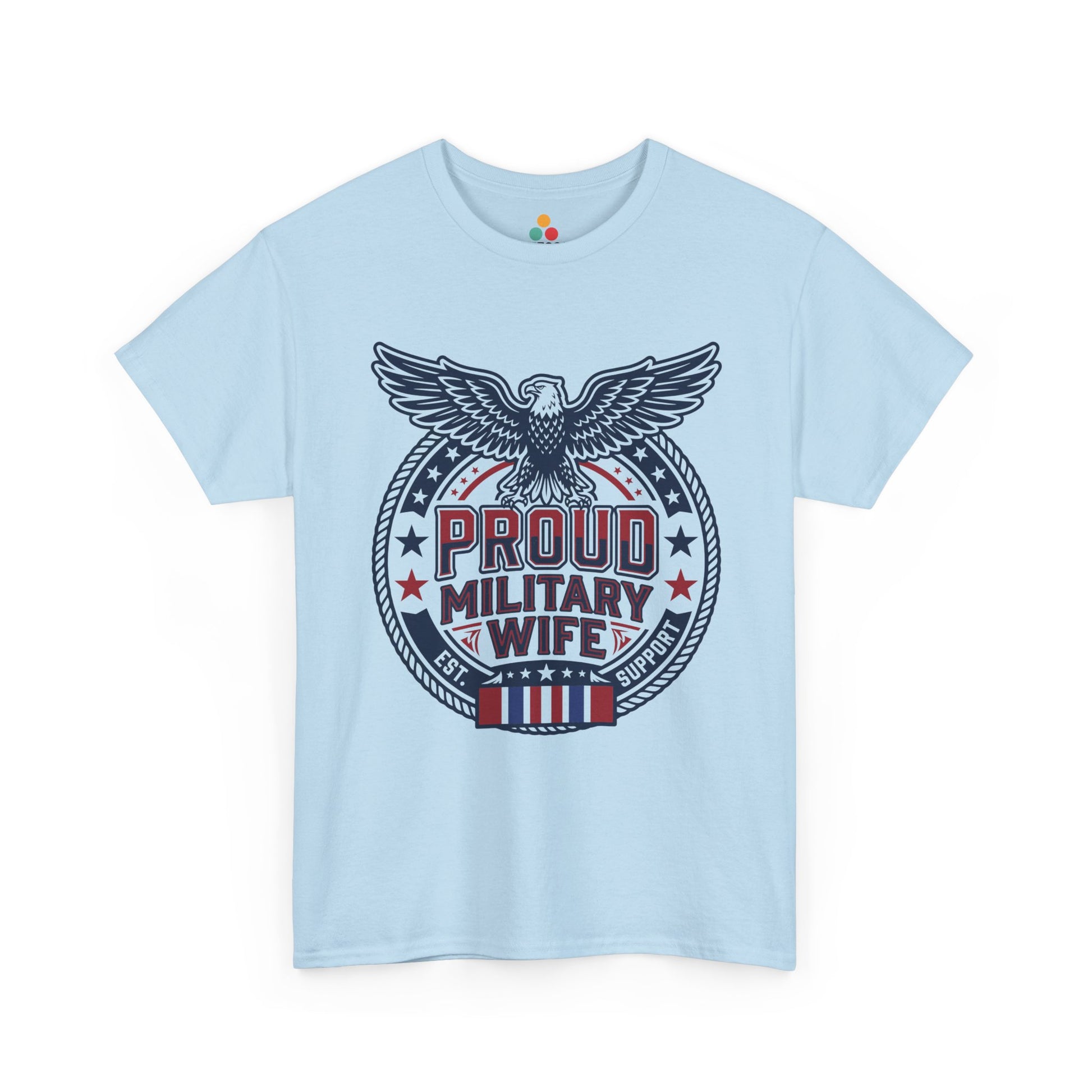 Proud Military Wife Light Blue T-Shirt – Retro Patriotic Army Spouse Gift for Women | TEEZOCA 