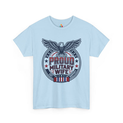 Proud Military Wife Light Blue T-Shirt – Retro Patriotic Army Spouse Gift for Women | TEEZOCA 