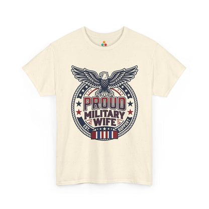 Proud Military Wife cream ivory cotton T-Shirt – Retro Patriotic Army Spouse Gift for Women | TEEZOCA 