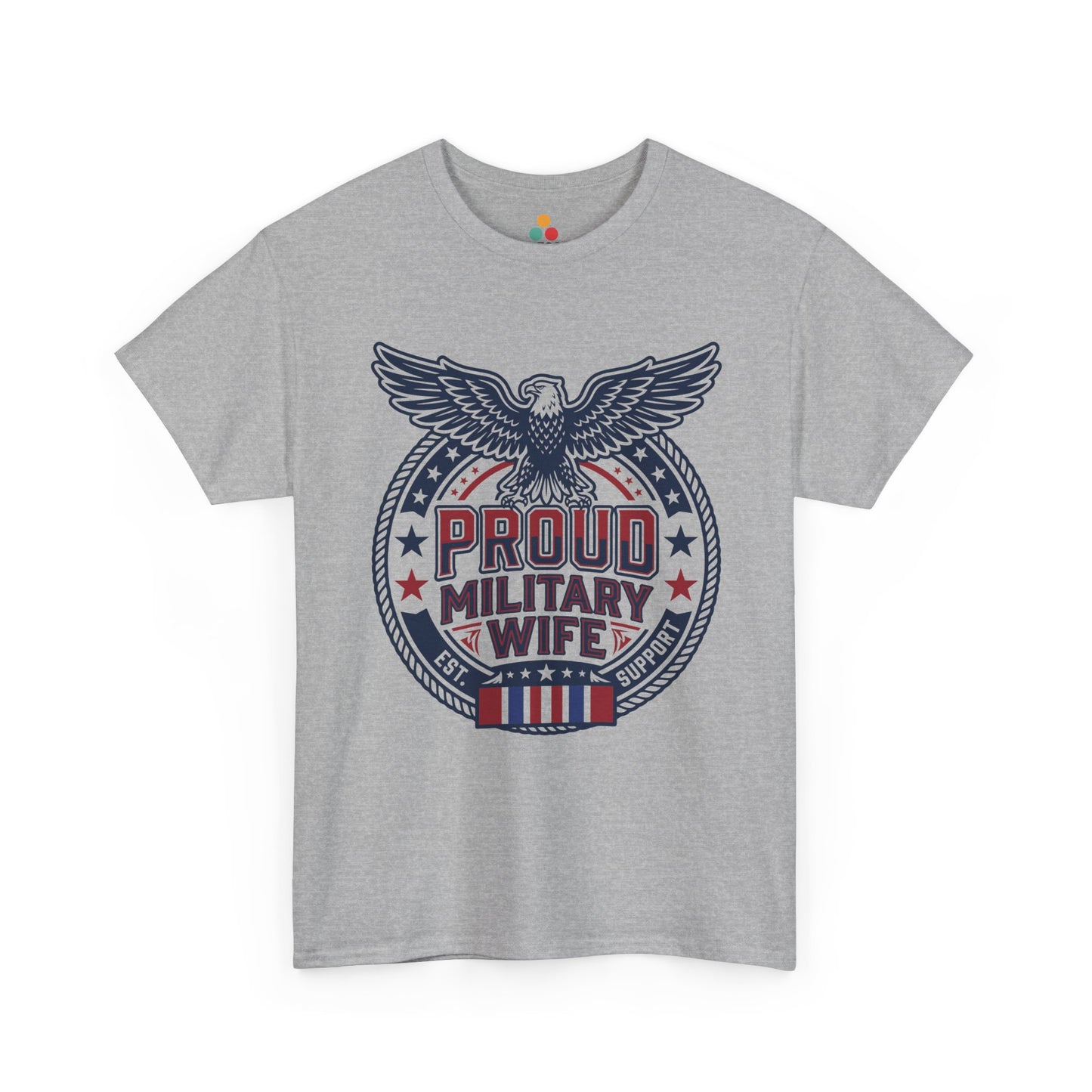 Proud Military Wife heather grey T-Shirt – Retro Patriotic Army Spouse Gift for Women | TEEZOCA 
