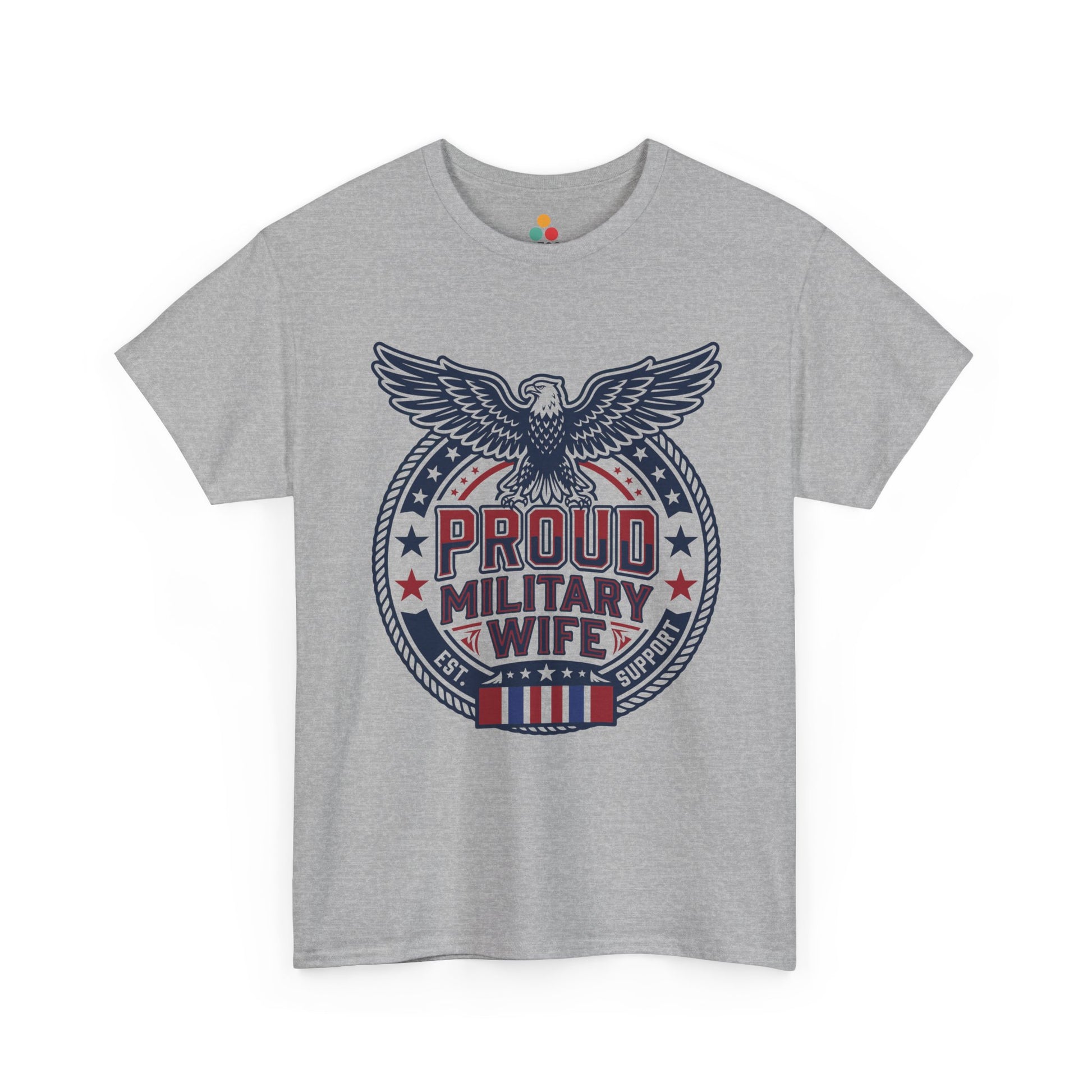 Proud Military Wife heather grey T-Shirt – Retro Patriotic Army Spouse Gift for Women | TEEZOCA 