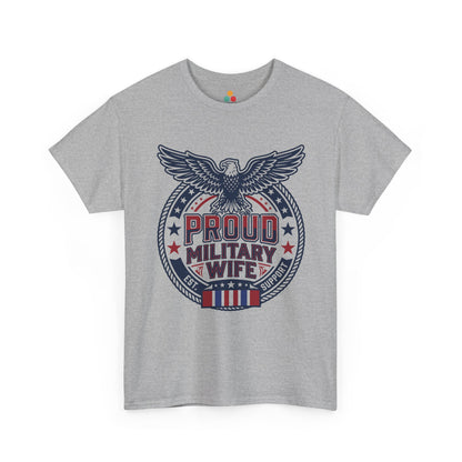 Proud Military Wife heather grey T-Shirt – Retro Patriotic Army Spouse Gift for Women | TEEZOCA 