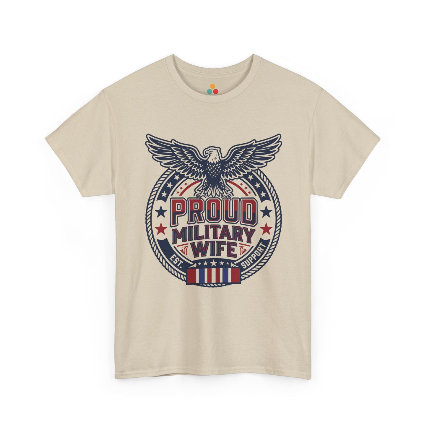 Proud Military Wife oatmeal beige T-Shirt – Retro Patriotic Army Spouse Gift for Women | TEEZOCA 