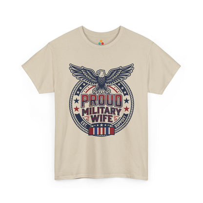 Proud Military Wife oatmeal beige T-Shirt – Retro Patriotic Army Spouse Gift for Women | TEEZOCA 