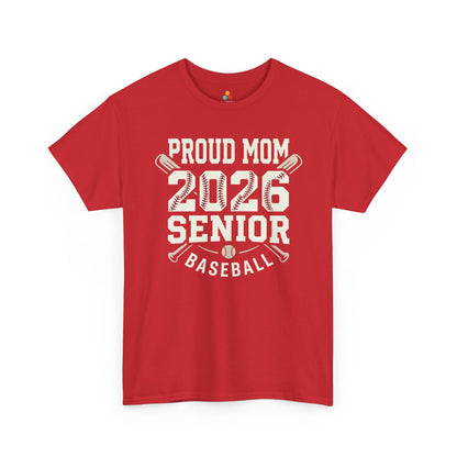 Proud Mom Senior 2026 Baseball Shirt Gift Unisex T-shirt | TEEZOCA Unisex T-shirt made as a baseball mom gift idea with Senior 2026 baseball lettering, bats, and ball accents.
