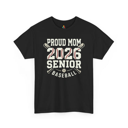 Proud Mom Senior 2026 Baseball Shirt Gift Unisex T-shirt | TEEZOCA Unisex T-shirt with Proud Mom Senior 2026 Baseball Shirt design, varsity lettering, stitched numbers, bats, and baseball graphic.
