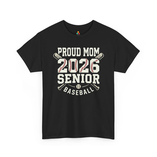 Proud Mom Senior 2026 Baseball Shirt Gift Unisex T-shirt | TEEZOCA Unisex T-shirt with Proud Mom Senior 2026 Baseball Shirt design, varsity lettering, stitched numbers, bats, and baseball graphic.
