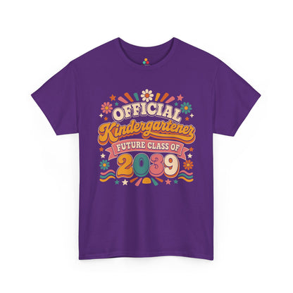 Purple TEEZOCA Future Class of 2039 shirt with retro daisies and a banner, the kind of milestone keepsake tee shoppers find on Amazon and Etsy.

