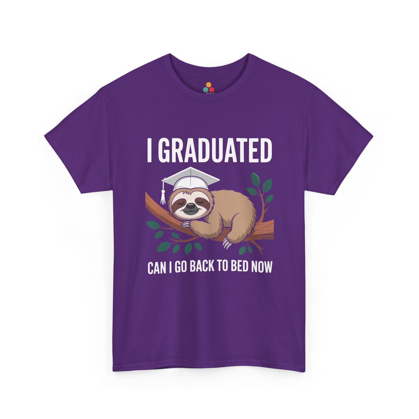 Purple TEEZOCA funny sloth I Graduated Can I Go Back To Bed Now grad tee.