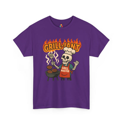 Purple t-shirt with a skull graphic and 'Grill-Jant' text on a white background