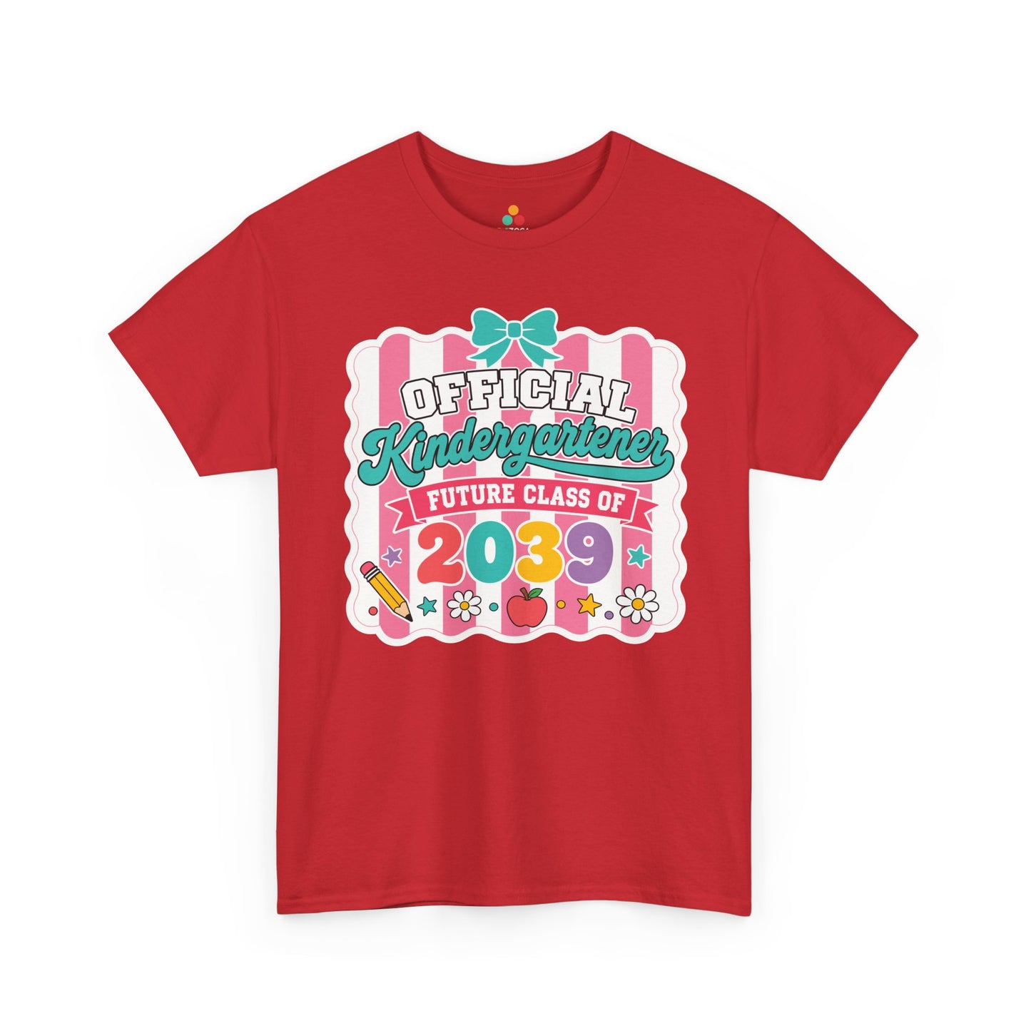 Red TEEZOCA Future Class of 2039 coquette shirt, the kind of milestone keepsake tee shoppers find on Amazon and Etsy.

