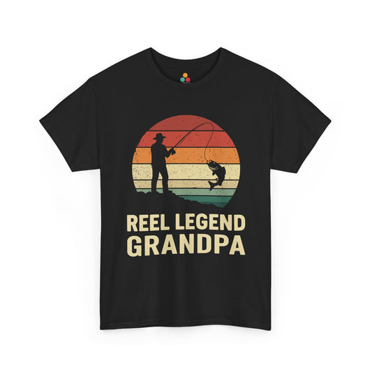 Reel Legend Grandpa Black T-Shirt – Retro Fishing Gift for Grandfather | TEEZOCA 