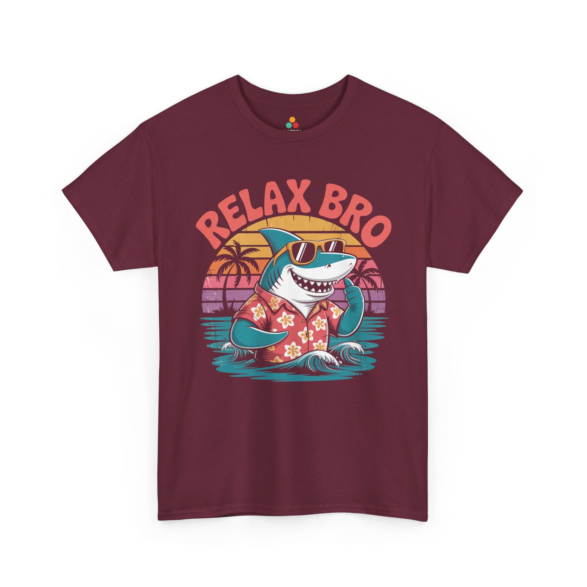 Relax Bro Retro Shark Sunset Vacation Unisex T-shirt | TEEZOCA 