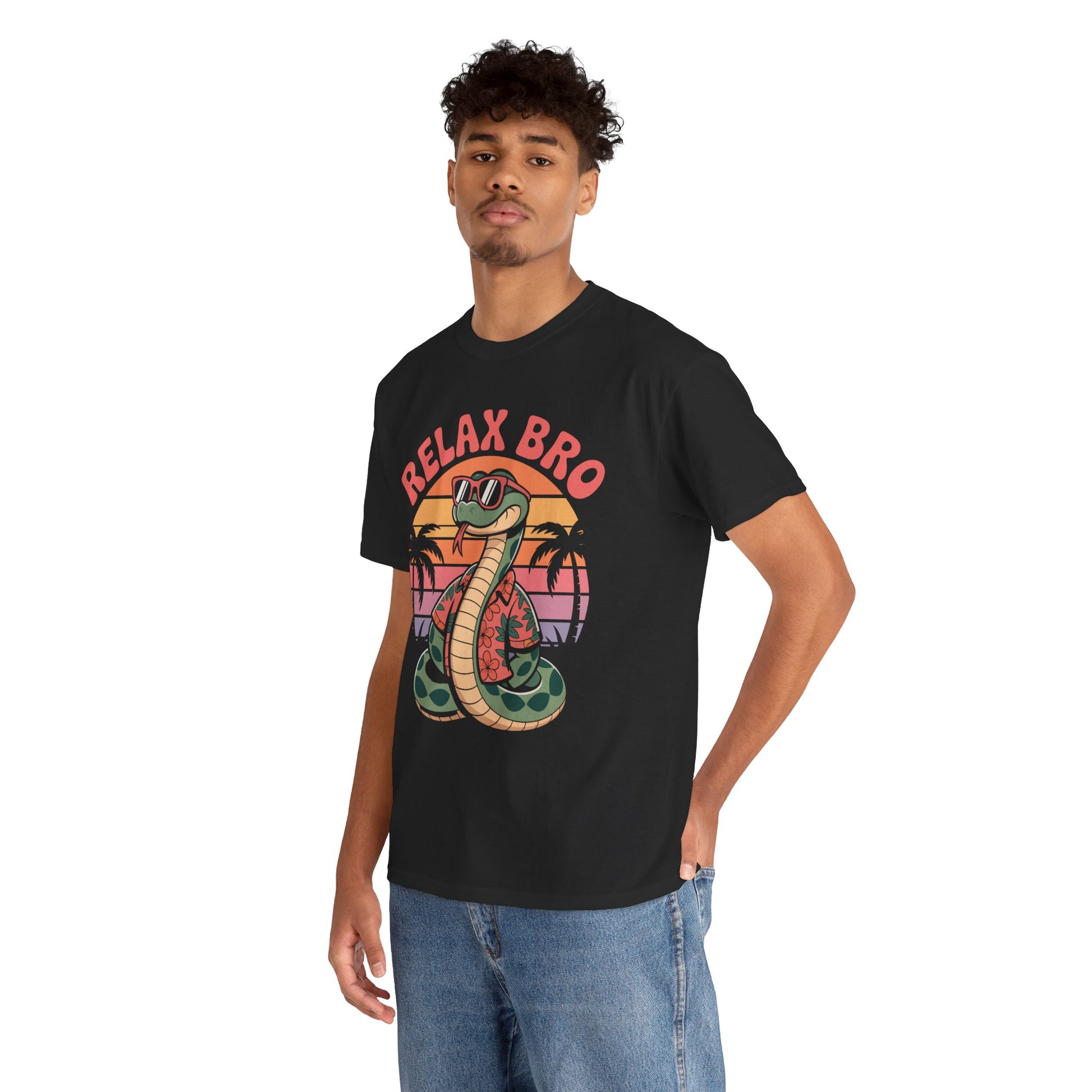Relax Bro Snake Retro Sunset Palm Graphic T-Shirt | TEEZOCA 