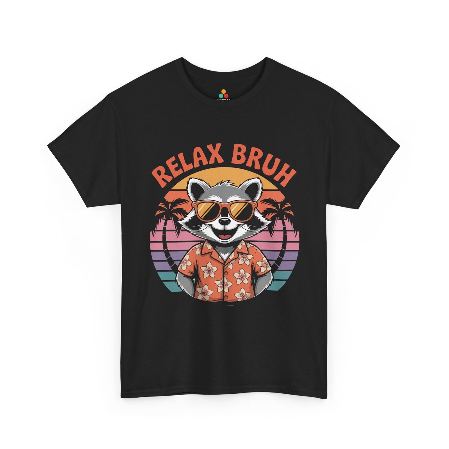 Relax Bruh Raccoon Retro Sunset Vacation T-Shirt | TEEZOCA 