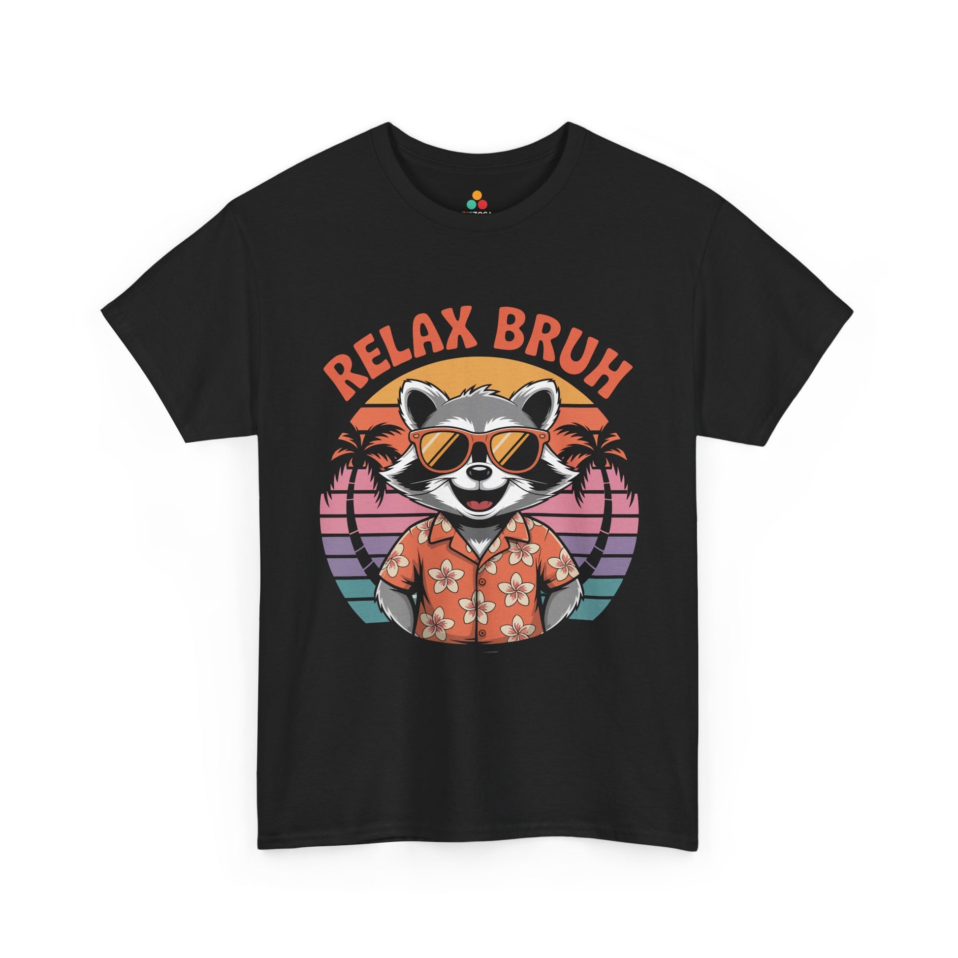 Relax Bruh Raccoon Retro Sunset Vacation T-Shirt | TEEZOCA 