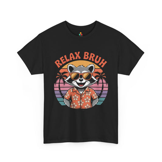 Relax Bruh Raccoon Retro Sunset Vacation T-Shirt | TEEZOCA 