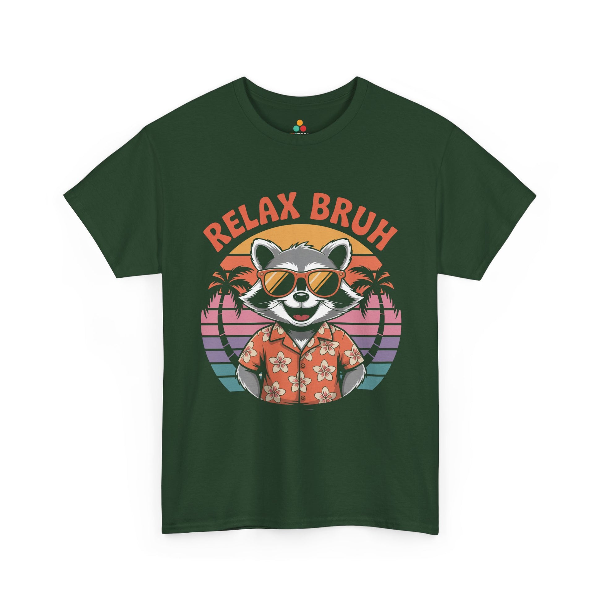 Relax Bruh Raccoon Retro Sunset Vacation T-Shirt | TEEZOCA 