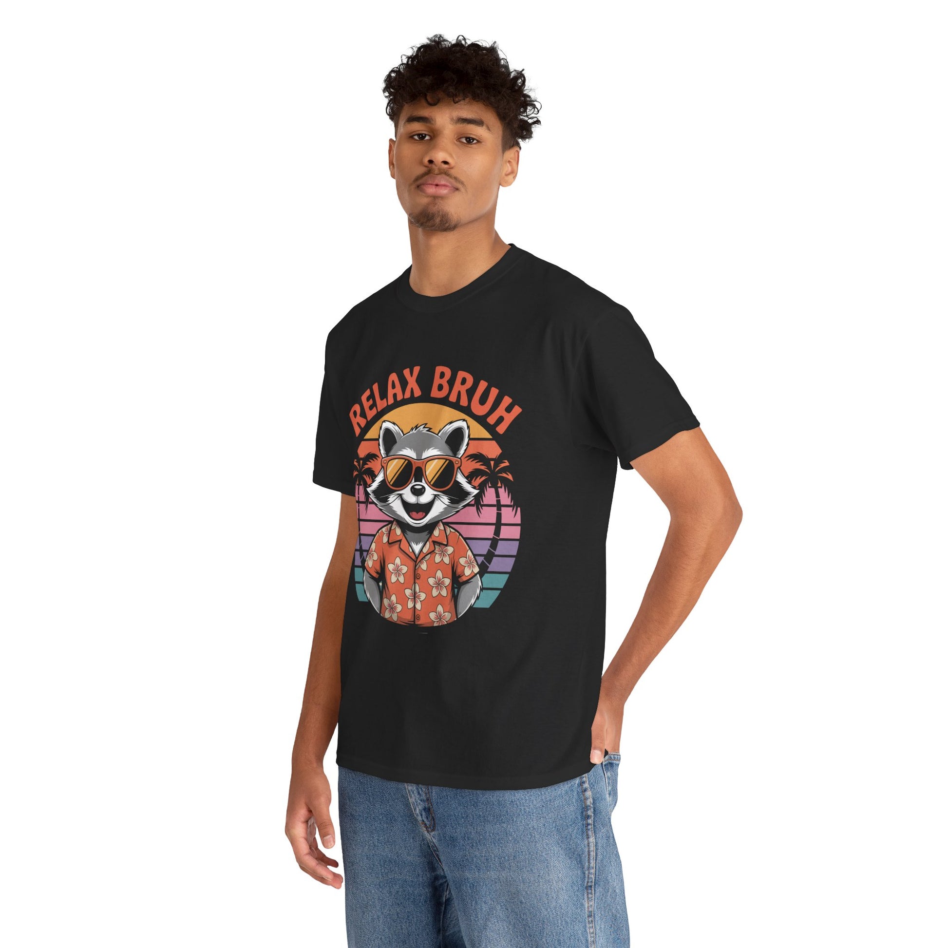 Relax Bruh Raccoon Retro Sunset Vacation T-Shirt | TEEZOCA 