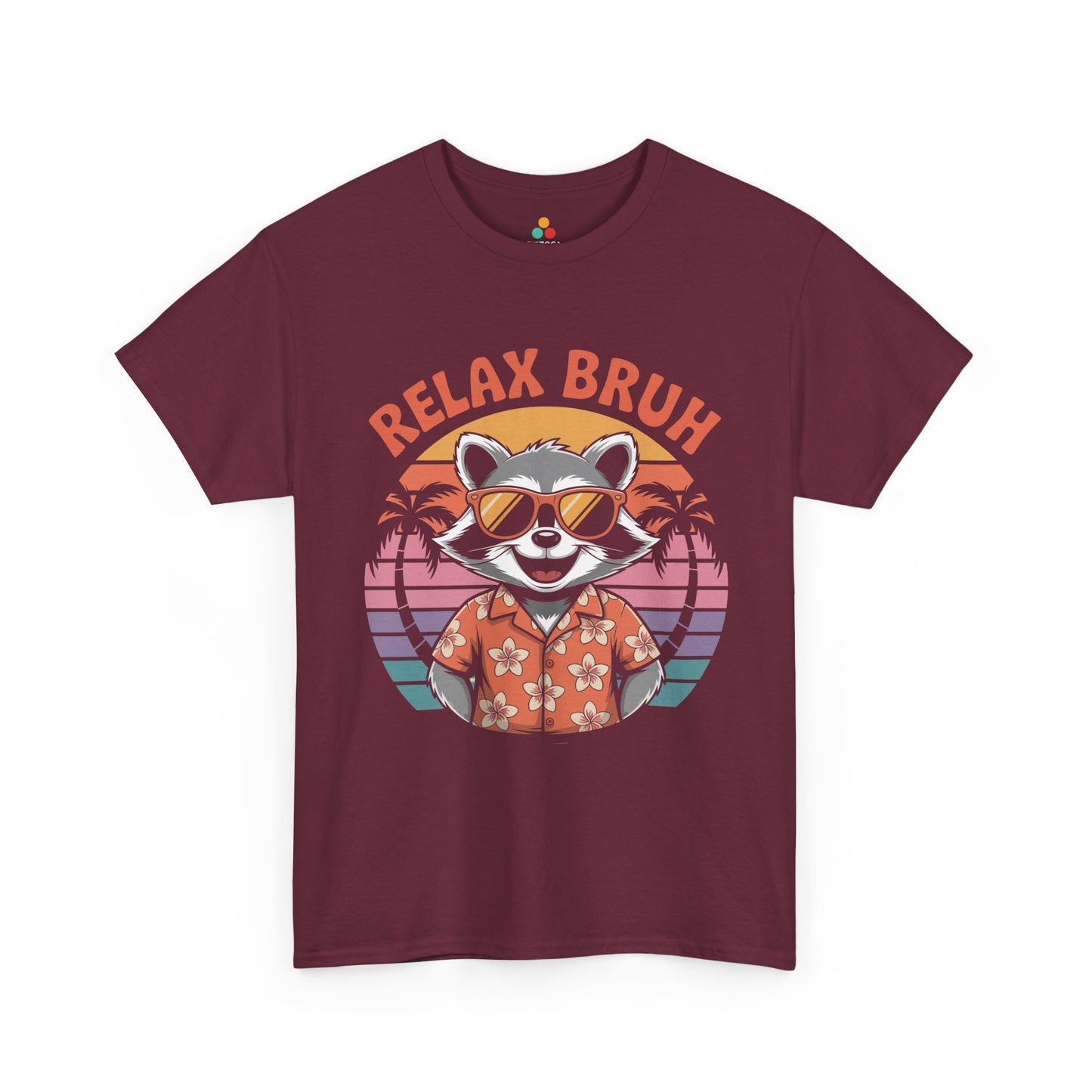 Relax Bruh Raccoon Retro Sunset Vacation T-Shirt | TEEZOCA 
