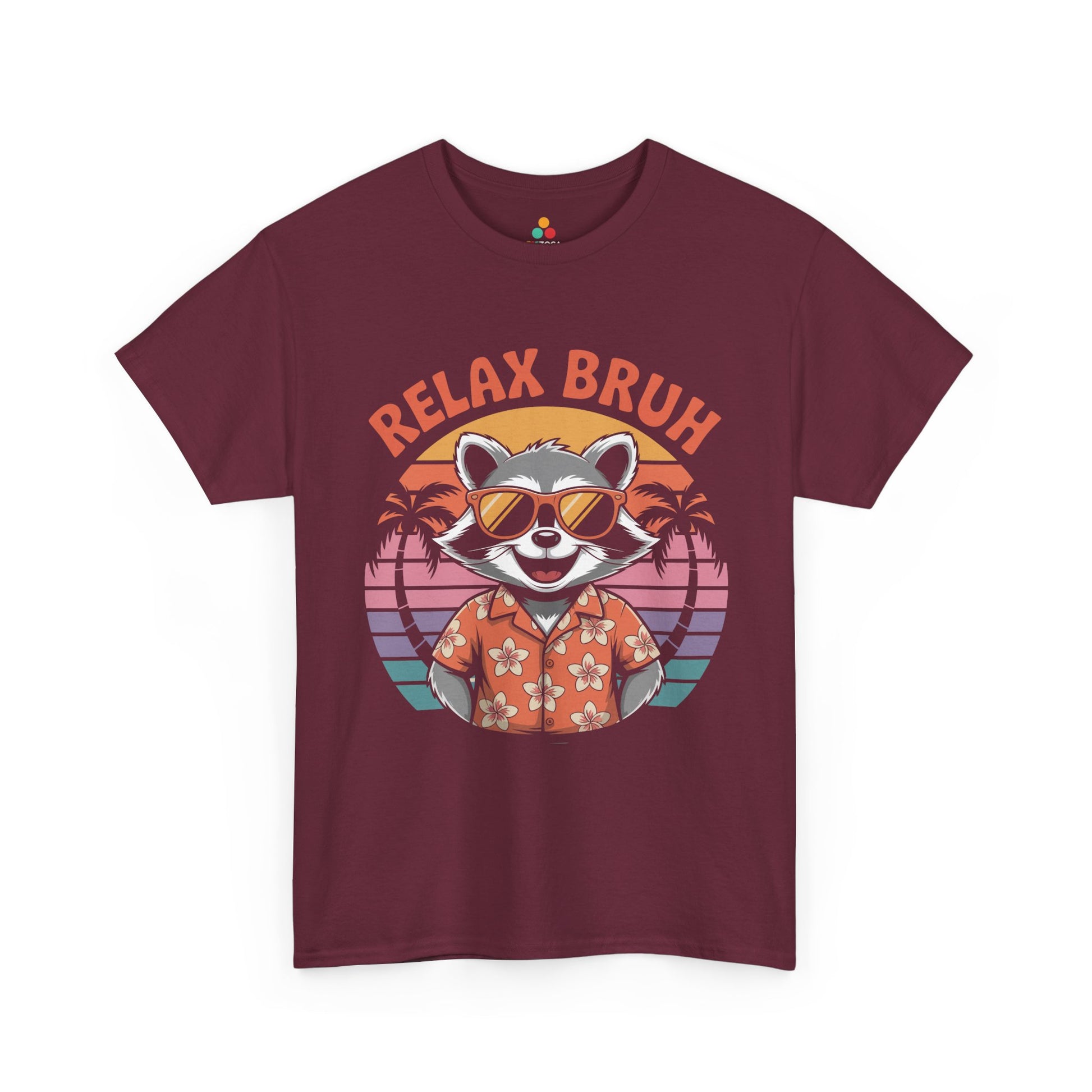 Relax Bruh Raccoon Retro Sunset Vacation T-Shirt | TEEZOCA 