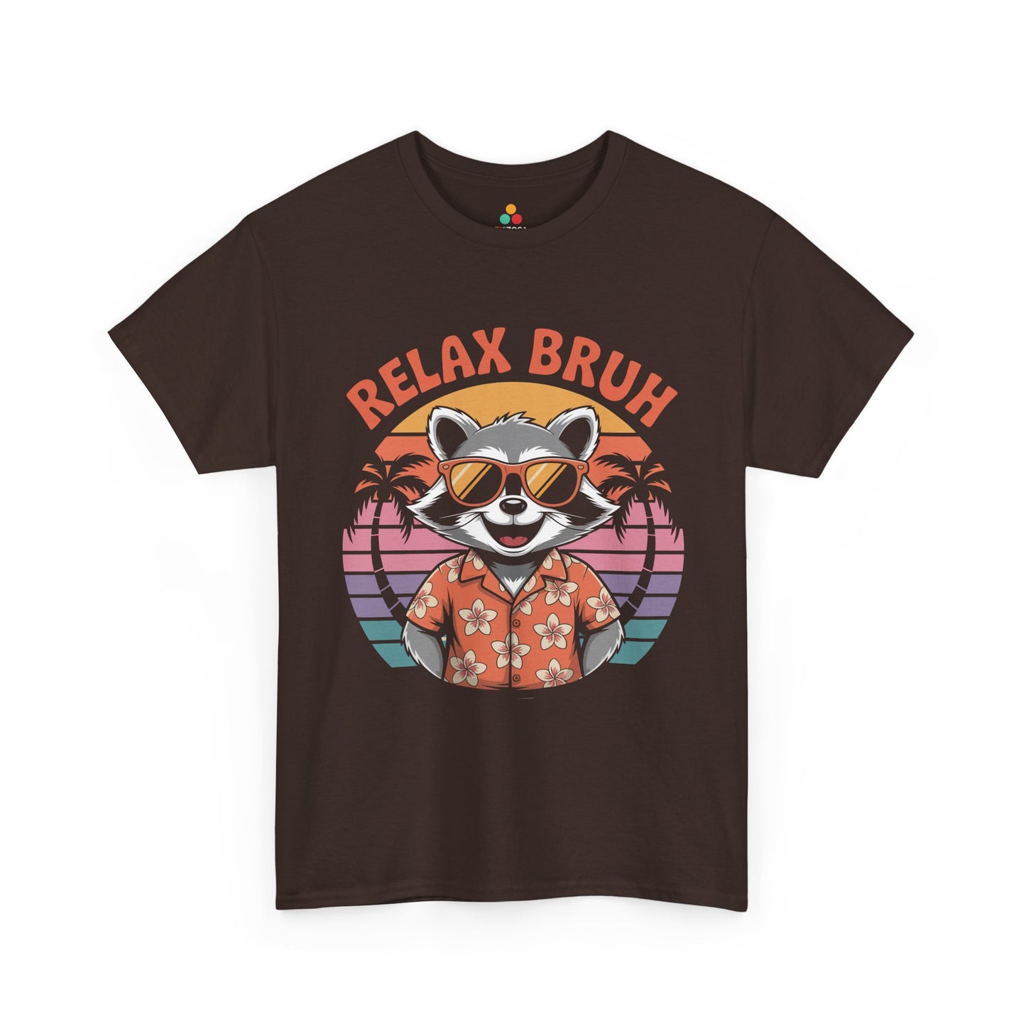 Relax Bruh Raccoon Retro Sunset Vacation T-Shirt | TEEZOCA 