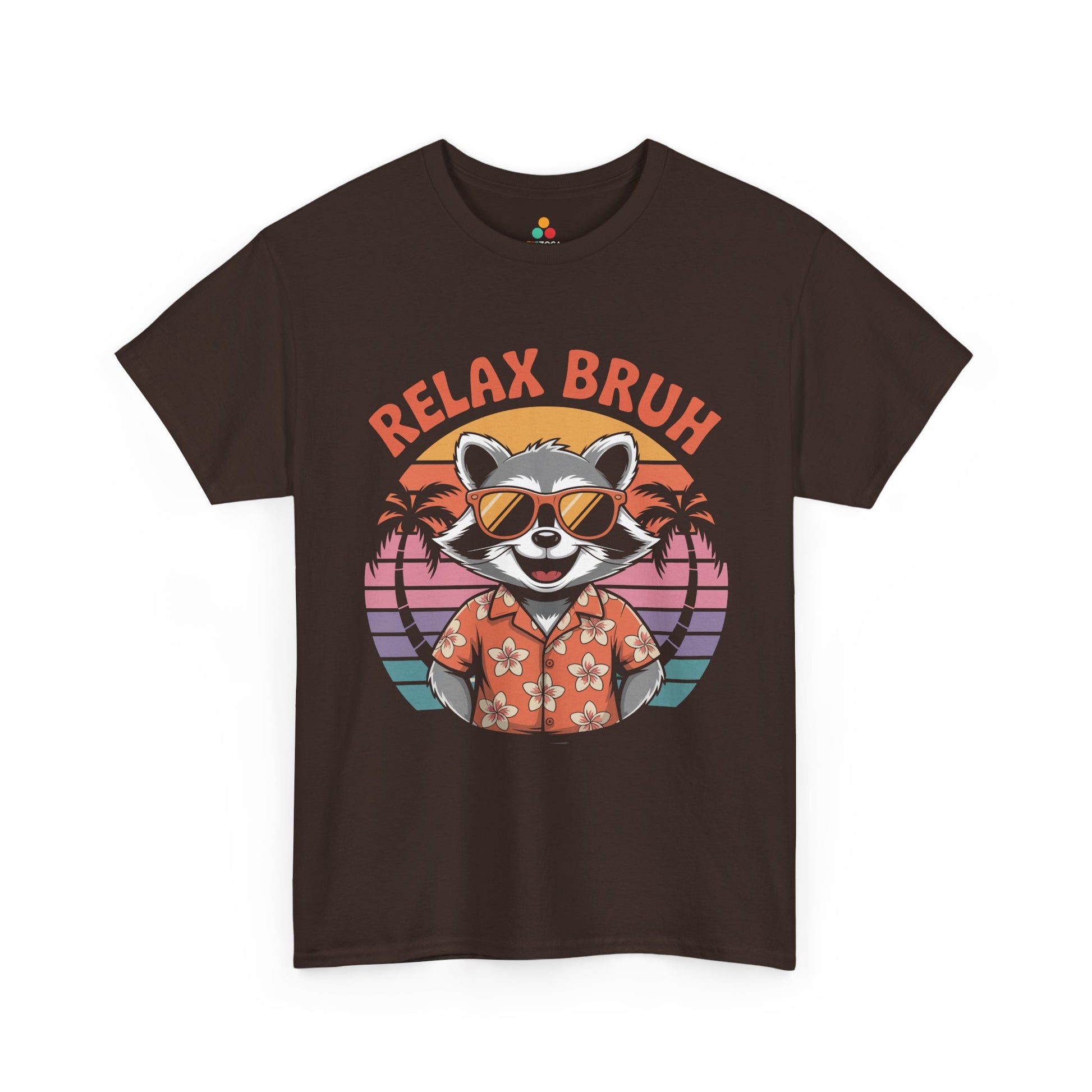 Relax Bruh Raccoon Retro Sunset Vacation T-Shirt | TEEZOCA 