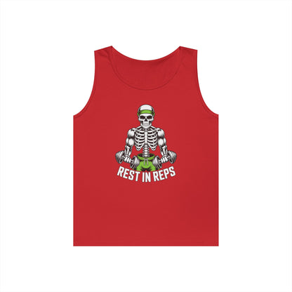 Rest In Reps Skull Gym Graphic Unisex Tank Top for Lifters and Hustlers | TEEZOCA 