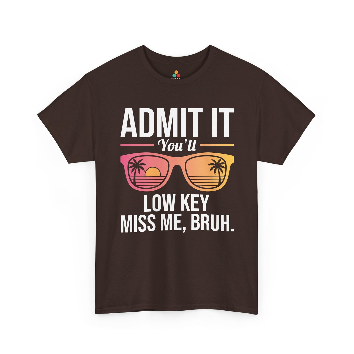 Retro TEEZOCA Unisex T-shirt for farewell gift for colleague, showing summer sunglasses with palm tree sunset artwork.
