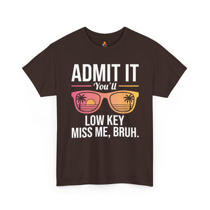 Retro TEEZOCA Unisex T-shirt for farewell gift for colleague, showing summer sunglasses with palm tree sunset artwork.
