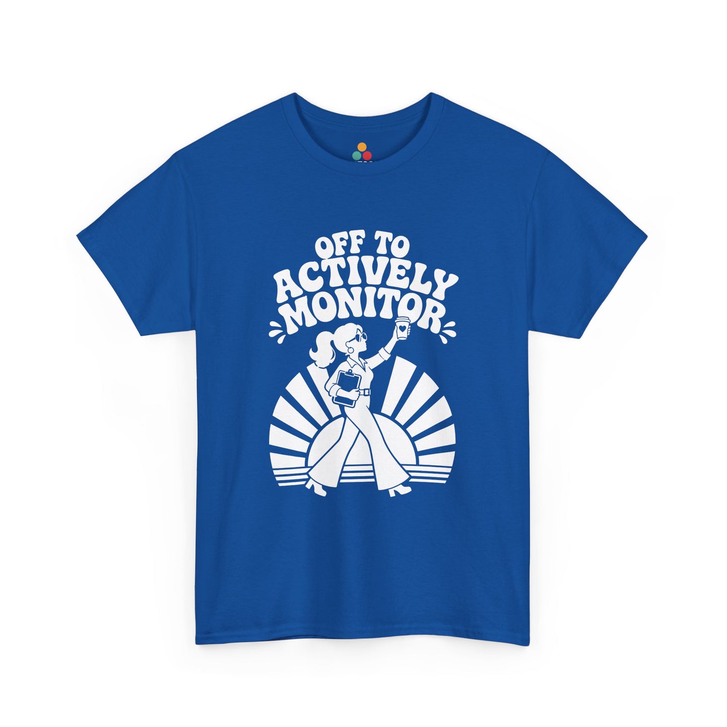 Retro graphic tee from TEEZOCA for women with vintage teacher shirt style, coffee detail, and bold white lettering.
