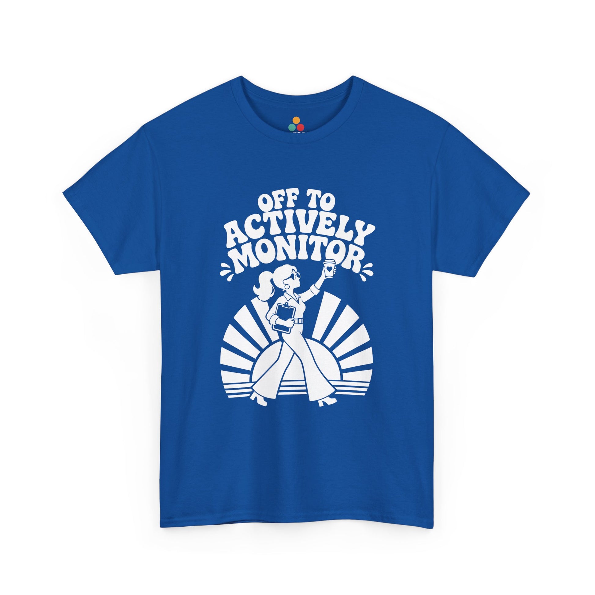 Retro graphic tee from TEEZOCA for women with vintage teacher shirt style, coffee detail, and bold white lettering.
