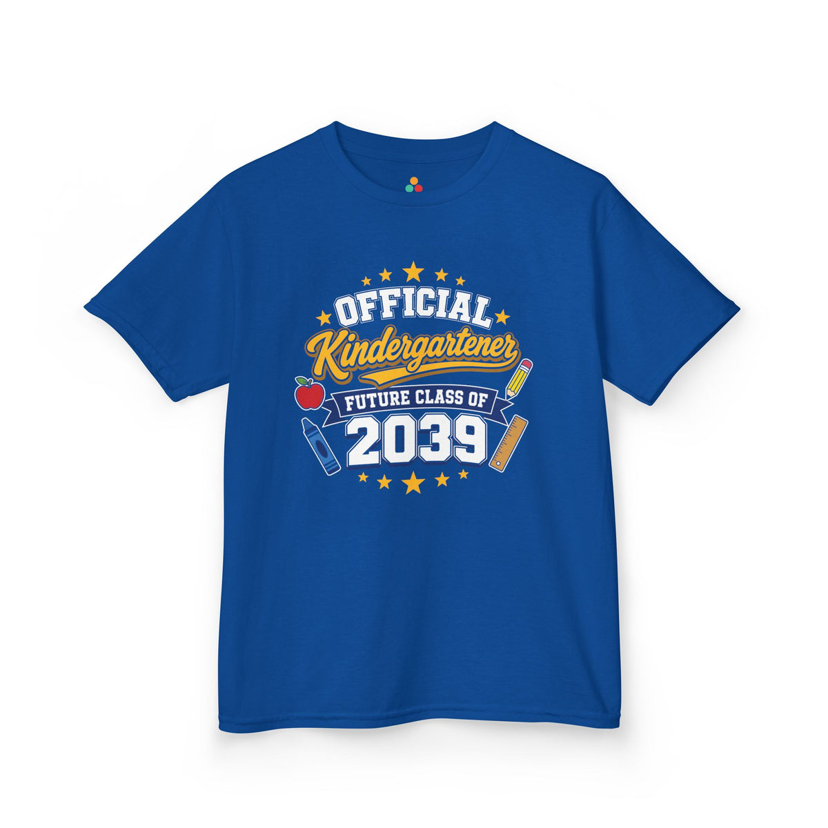 Royal blue TEEZOCA Future Class of 2039 kids tee, a matching keepsake shirt for a new kindergartener's first day.
