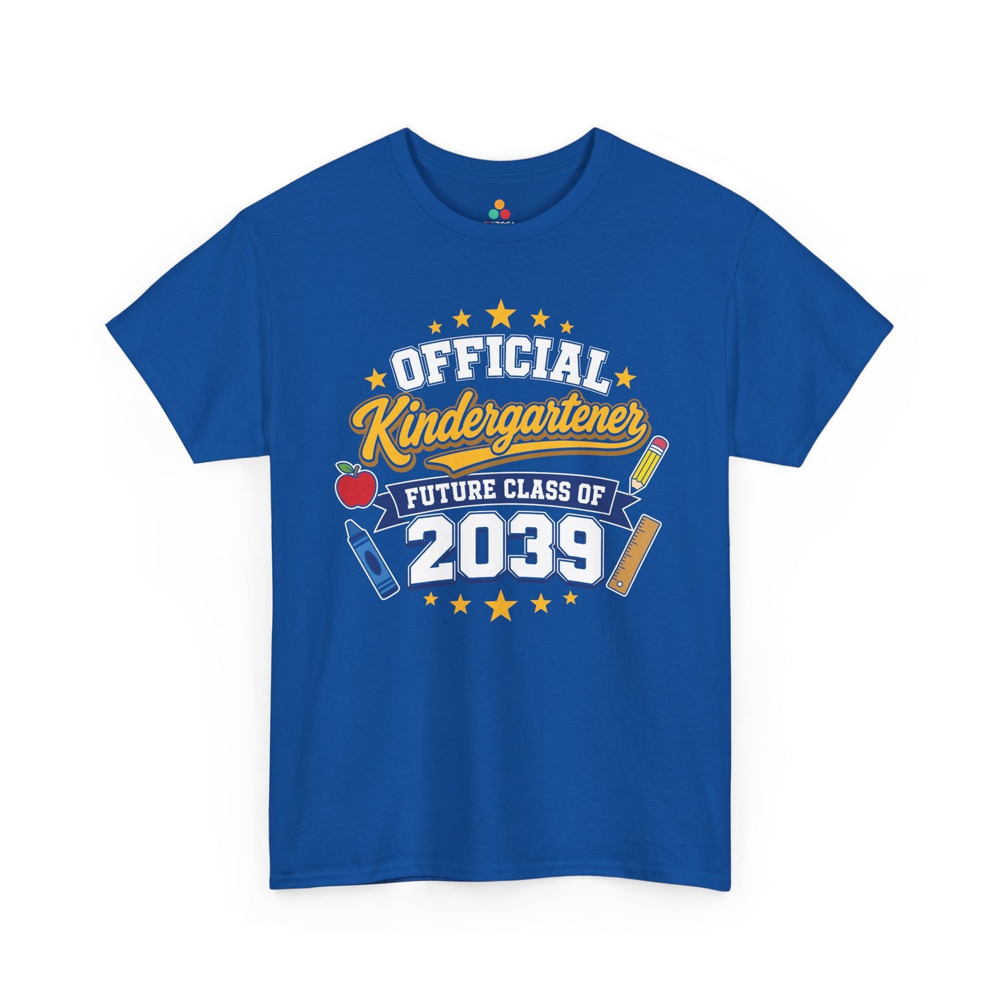 Royal blue TEEZOCA Future Class of 2039 shirt, a matching family keepsake tee for a new kindergartener's first day.
