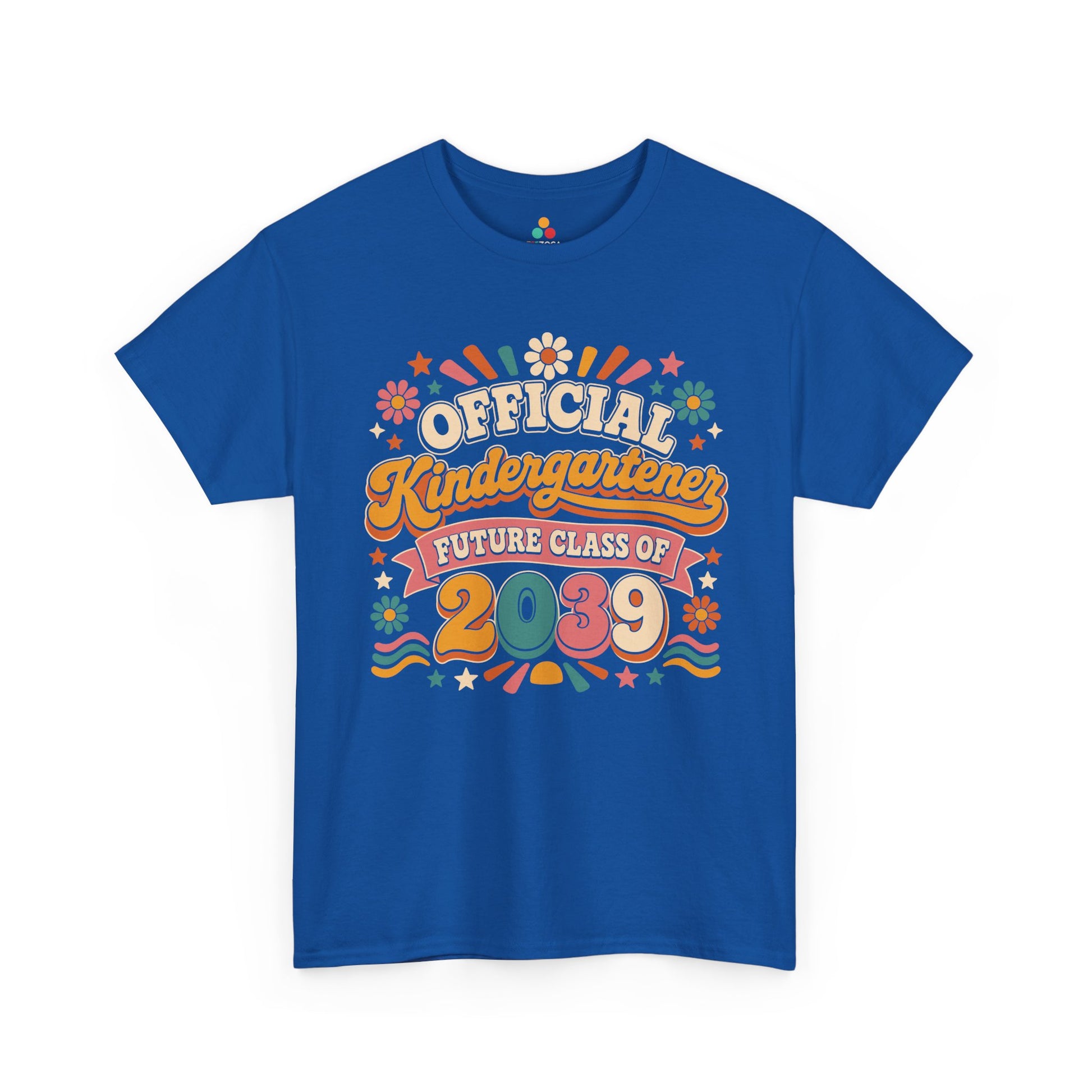 Royal blue TEEZOCA Official Kindergartener Future Class of 2039 retro shirt, a keepsake back to school tee for first-day photos.
