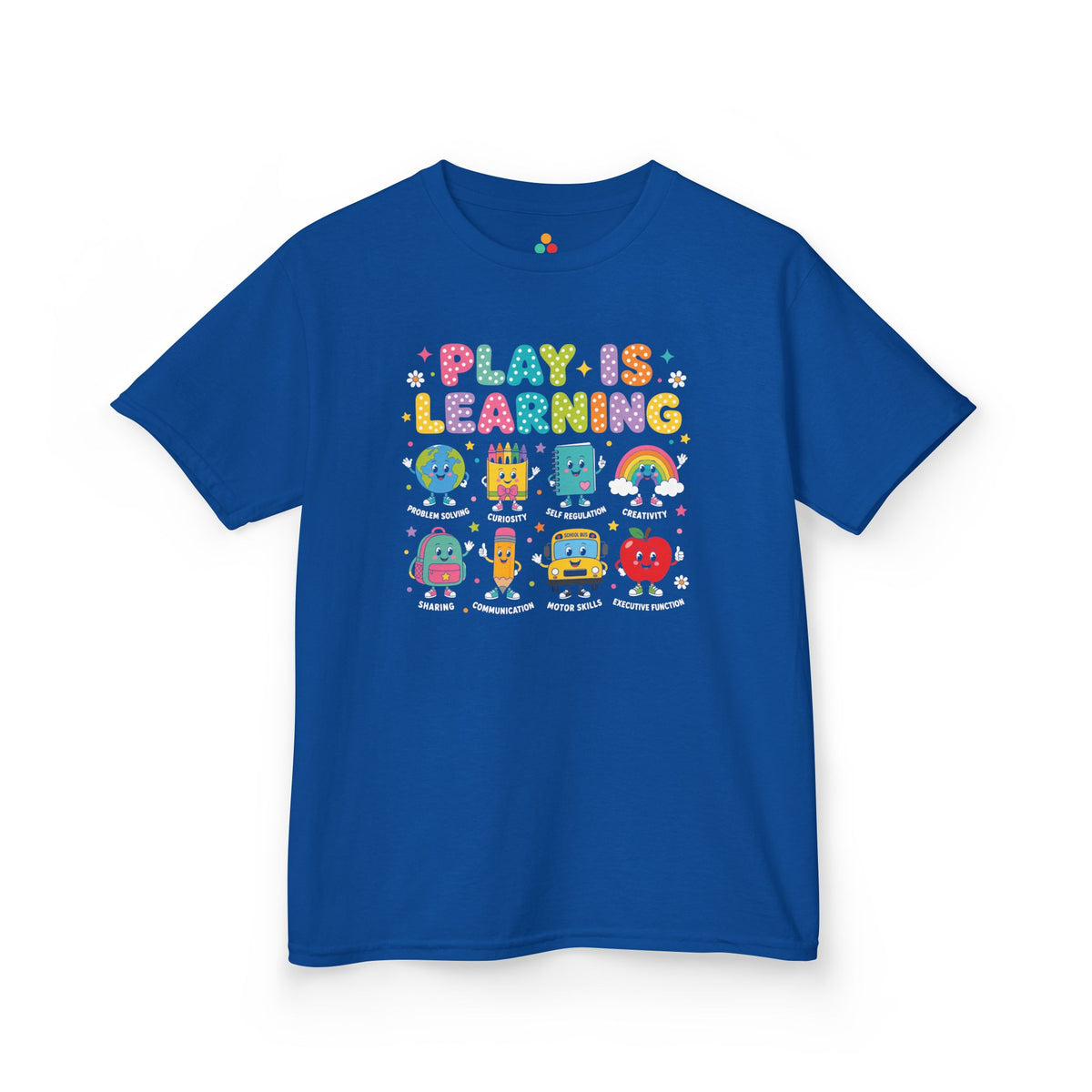 Royal blue TEEZOCA Play Is Learning kids tee, a cute back to school shirt for a preschool or pre-k kid.
