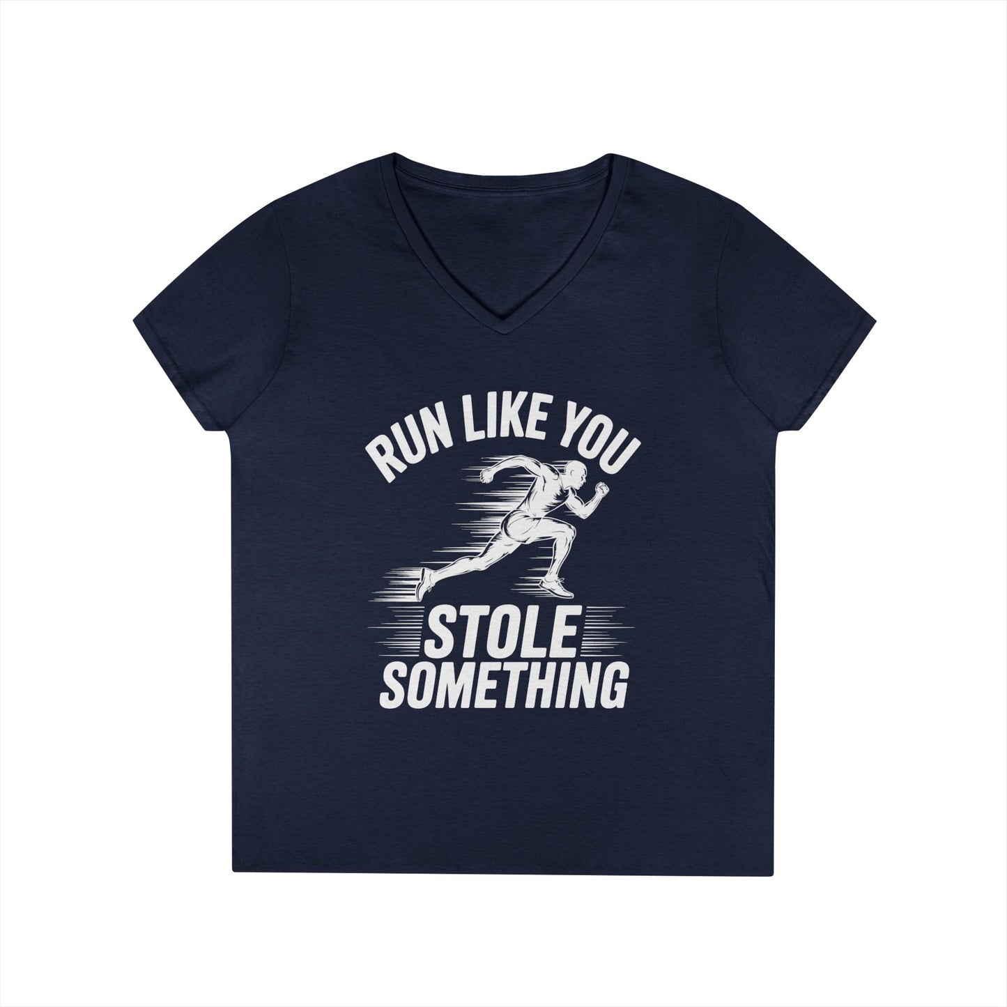 Run Like You Stole Something Funny Running V-Neck T-Shirt | TEEZOCA 