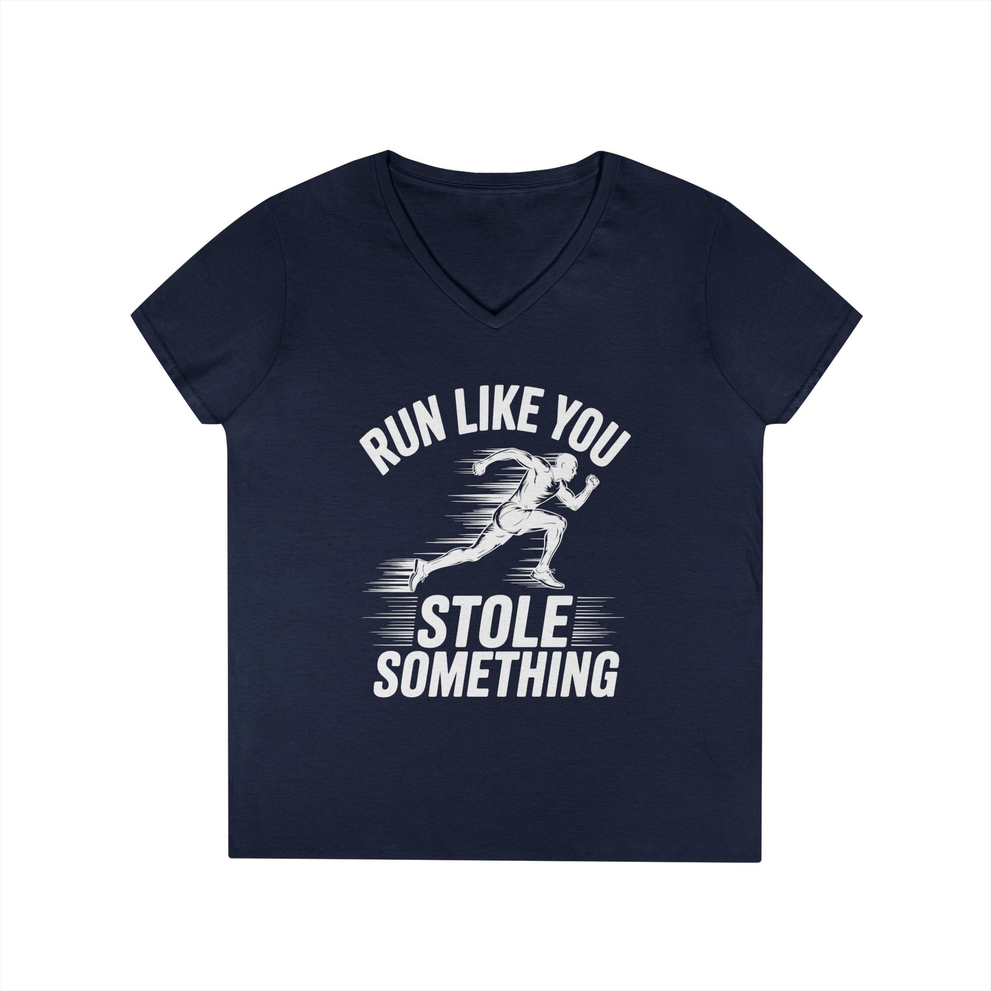 Run Like You Stole Something Funny Running V-Neck T-Shirt | TEEZOCA 